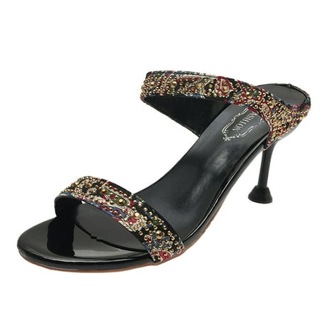 

WANYNG Fashion Spring And Summer Women Sandals High Heel Open Toe Metal Sequins Simple Style Bling Sandals Comfortable Womens Shoes Size 9
