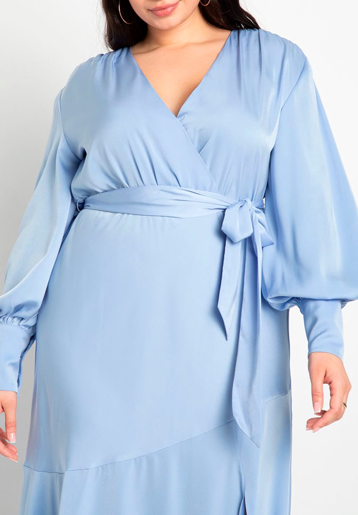 chinese dress ladies ELOQUII Women's Plus Size Satin Sleeve Pleated Dress