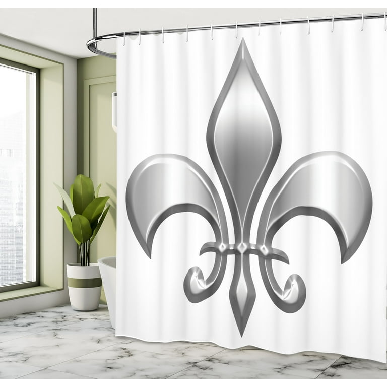 Ambesonne Meval Shower Curtain Lily Flower 69 Wx84 L White Grey Com