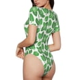 thumbnail image 2 of Vsdgher Green Leaves Prinr Short Sleeve Body suit for Womens, Sexy Onesie One Piece Round Neck Bodysuit Shapewear Tummy Control-X-Large, 2 of 7