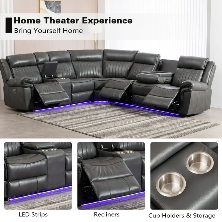 Hybition Power Reclining Sectional Sofa PU Leather L-Shaped Sofa