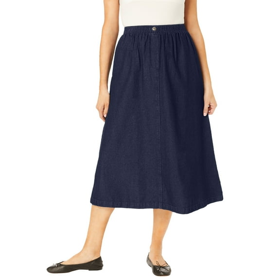 Woman Within Plus Size 7-Day Elastic-Waist All-Cotton Pull-On Denim Jeans Skirt