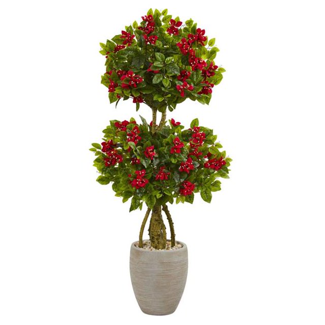 Nearly Natural 5758 4.5 ft. Double Bougainvillea Topiary Artificial Tree in Oval Planter