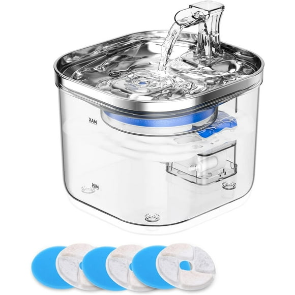 Cat Fountain, Ultra-Quiet Cat Drinking Fountain, 2-Liter Cat Fountain, Cat Fountain with 3 Filters, 3 Water Speed Settings, and Faucet