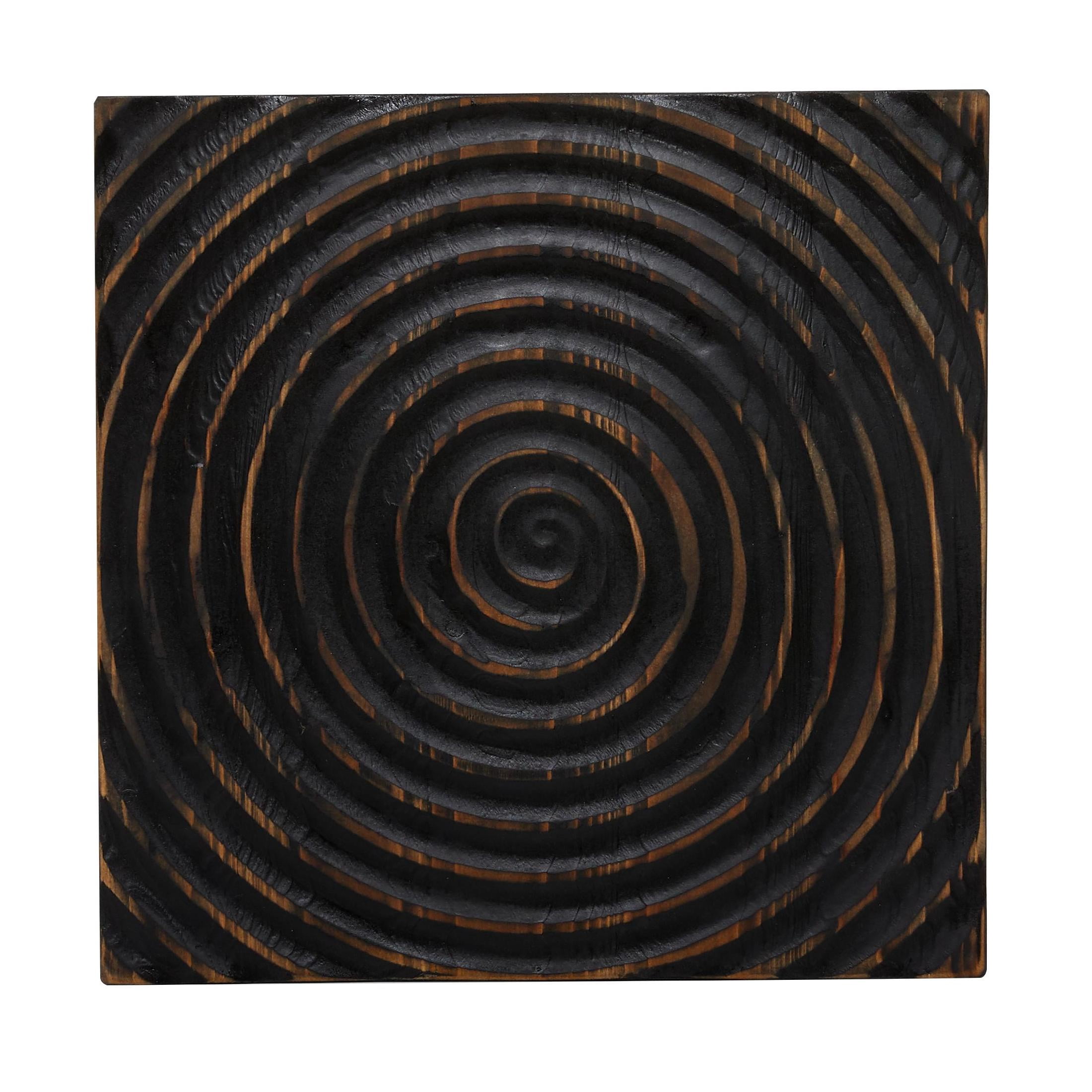 DecMode 16" x 19" Black Wood Intricately Carved Accent Table, 1-Piece