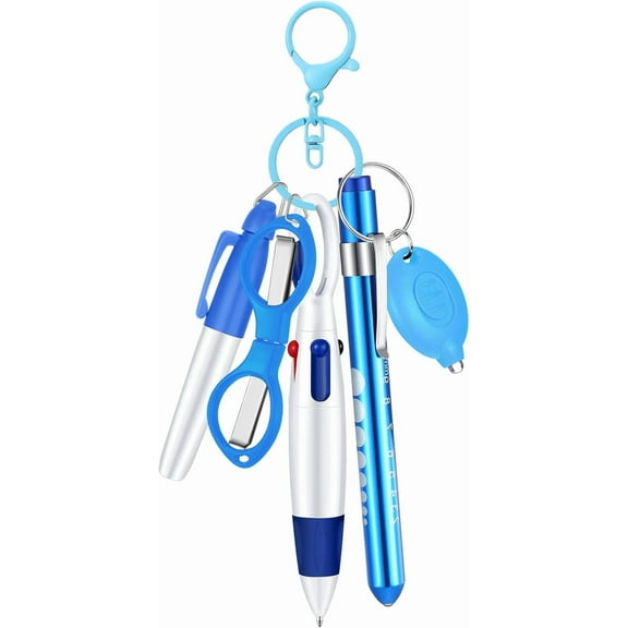 6 Pcs Nurse Pen Set Include Permanent Marker Pen Retractable Ballpoint Pen Keychain Clip Foldable Scissors Lights LED Flashlight Keychain for Nurse Accessories.
