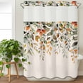 thumbnail image 3 of Orange Green Eucalyptus Leaves No Hook Shower Curtain Waterproof, Bathroom Curtains with Snap in Liners and See Through Top Window, Fall Botanical Rustic Hotel Style Bathtub Curtains Shower 72"Wx84"L, 3 of 8