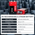 thumbnail image 2 of Pilas de litio recargables Kratax de 9 V y 850 mAh, paquete de 8 con cargador, 2 of 8
