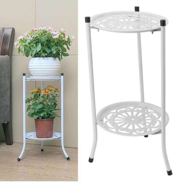 Flower Stand, Delicate Flower Shelf 2 Tier For Gardens White,Black