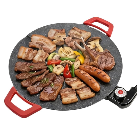 Non-Stick Electric Indoor Grill Pan, 2026 Upgraded Indoor Grills Electric Smokeless, Large Round Electric Griddle, Portable Electric KoreanBbq Grills, for Steaks, Pancakes, BBQ
