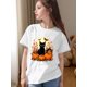 thumbnail image 1 of Halloween T-shirt - Girls' Halloween Black Cat & Bat Print T-Shirt - Soft Breathable Knit Short Sleeve Round Neck Top with Spooky Bats, Witches & Pumpkins Design - Youth Fashion for Teens &am, 1 of 6