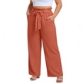 thumbnail image 2 of Miluxas Women's Plus Size High Waist Wide Leg Pants Paper Bag Waist Comfy Work Casual Pants with Pockets for Summer Lounge Vacation Orange, 2 of 7