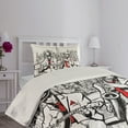 thumbnail image 4 of Ambesonne Retro Quilted Coverlet 2 Pcs, Beats in New York Night, Twin Size, Red Black Ecru, 4 of 5