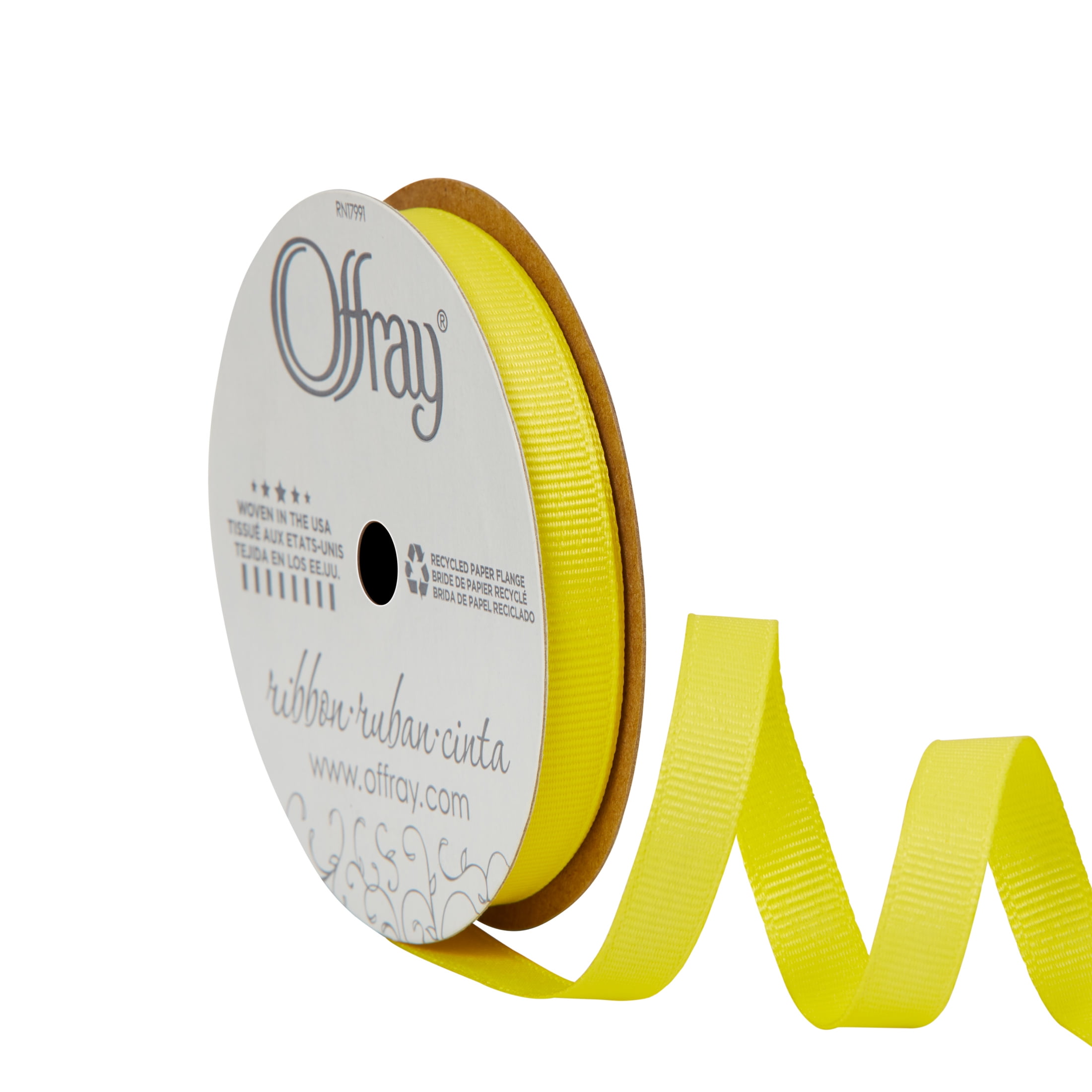 (3 pack) Offray Ribbon, Lemon Yellow 3/8 inch Grosgrain Polyester Ribbon for Sewing, Crafts, and Gifting, 18 feet, 1 Each