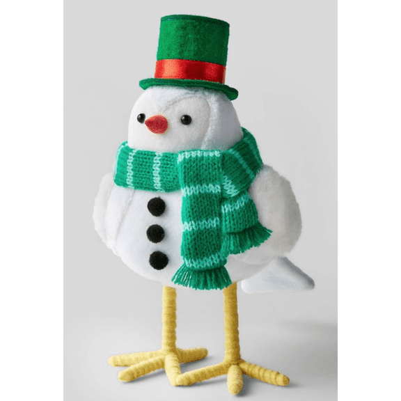 Featherly Friends - Wondershop Fabric Bird: Yellow Feet: Snowman with Green Scarf: Freezy