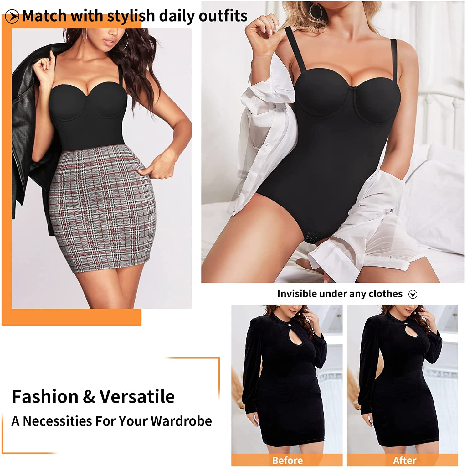 Loday Full Slip Dress With Built in Bra Bodysuit Shapewear Sleeveless for  Under Dresses Tummy Control Slimming Dress(Black， S)