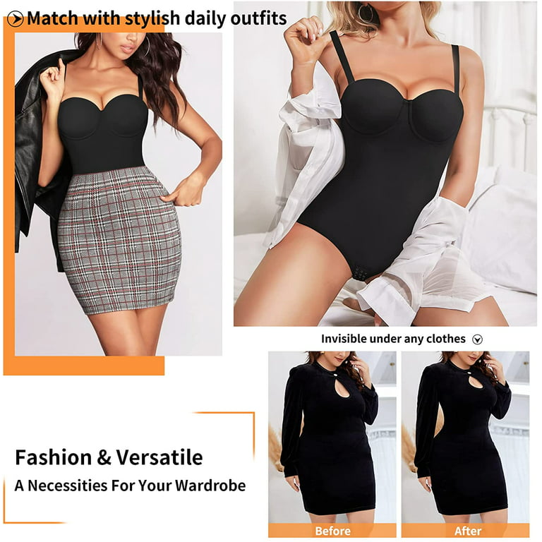 Fashion Bodysuit for Women Tummy Control Shapewear Built-in Bra Body Shaper  Sleeeless Tops -Neck Backless Camisole Jumpsuit @ Best Price Online
