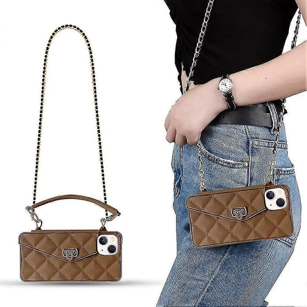 Funda tipo billetera para iPhone 14 Pro Max, funda tipo bandolera con correa para el cuello, bonita funda tipo cartera con tapa para tarjetas de crédito, funda de silicona suave para niñas, bolso de m