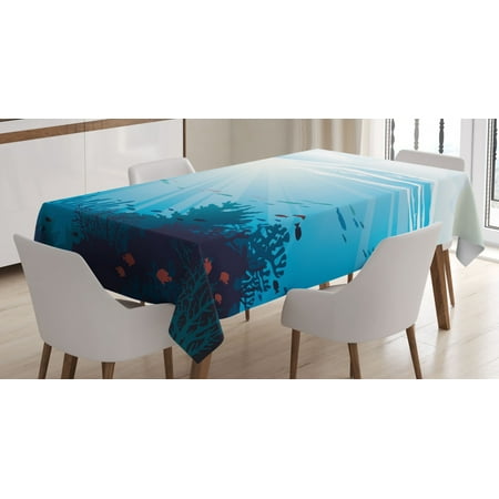 

Cartoon Tablecloth Ocean Decor with Fish Aquarium Image Coral Reef and Waves Artwork Print Rectangular Table Cover for Dining Room Kitchen 60 X 90 Inches Teal Turqoise and Blue by Ambesonne