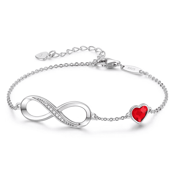 Infinity Heart Charm Link Stainless Steel Adjustable Bracelet Anniversary Jewelry Gifts for Women Girls