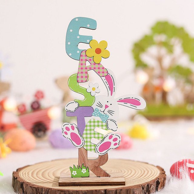2023 Adorno de madera de Pascua de dibujos animados Conejo Flor de conejito