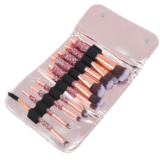 SHINYPASING 1Set Portable Pink Rhinestone Makeup Brush Set Artificial Fiber Cosmetics Tool