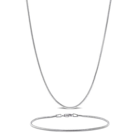 Everly Women's Sterling Silver 1.2mm Snake Chain Necklace and Bracelet Set - 16 in   7.5 in