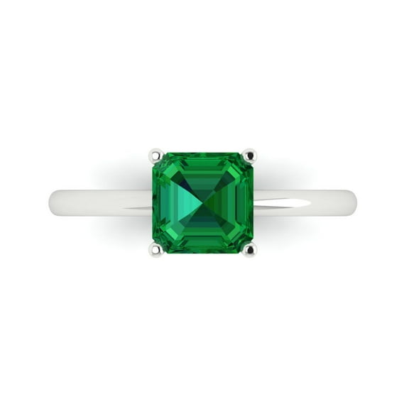 Clara Pucci 14K White Gold 1.5ct Emerald Solitaire Ring for Women
