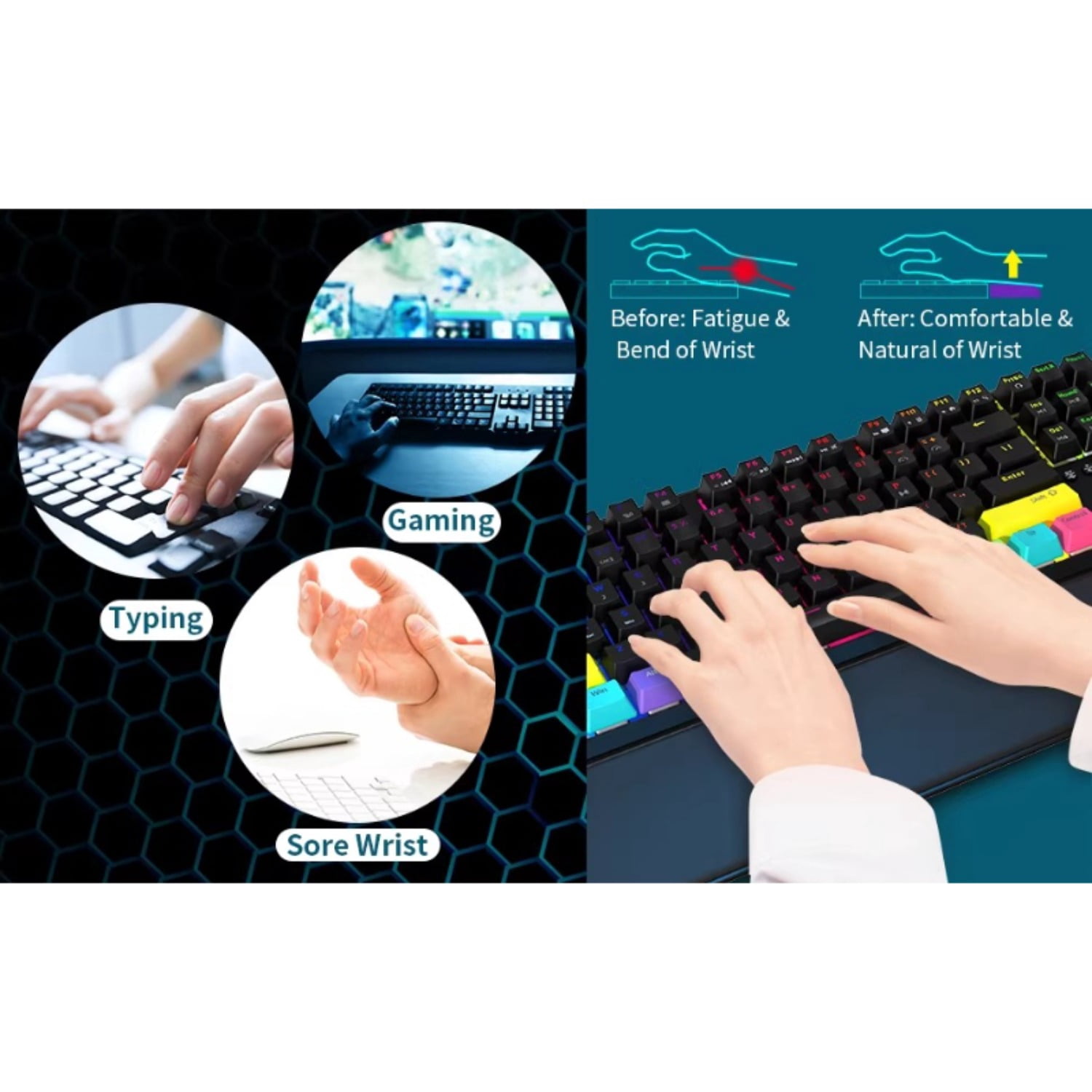 Leather Keyboard Wrist Rest for Office, Ergonomic Palm Support for 75% To Full Size Keyboards, Water-Resistant Desk Wrist Pad