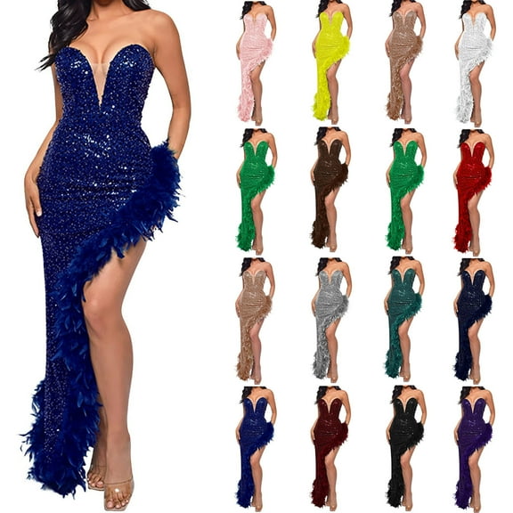 Lovskoo Wedding Guest Dresses for Women Evening Gown Trendy Solid Chestless V-Neck Backless Lace Up Sequin Cocktail Dresses 2023 Black