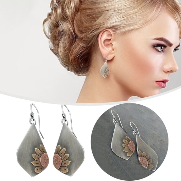 Boho Earrings for Women Handmade Dangle Flower Jewelry Trendy Bohemian Ethnic Silver Statement Accessories