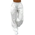 thumbnail image 1 of Pantalones cargo con cordón y cintura baja para mujer - Multibolsillos, estilo hippie, mezcla de algodón, S-L, informal/urbano, 1 of 8