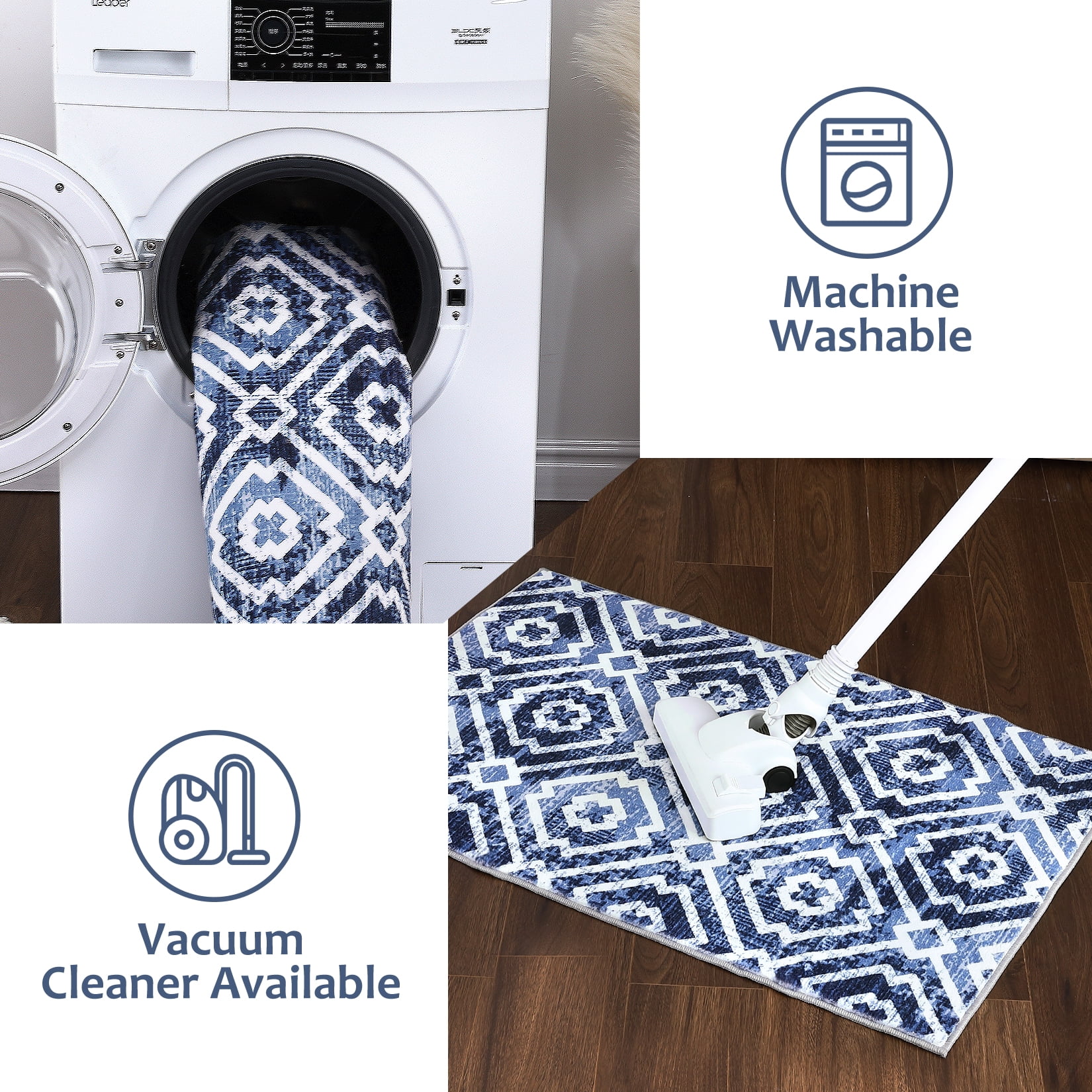 Garvee 9'x12' Large Area Rug Moroccan Distressed Rug Farmhouse Geometric Floor Carpet Non-Slip Low Pile Floor Decoration for Dorm Classroom, Blue
