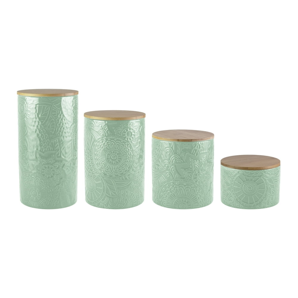 Embossed Sage 4 Piece Canister Set
