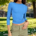 thumbnail image 2 of AherBiu Going out Tops for Women 3/4 Sleeve Crewneck Slim Fitted Stretch Basic Layer Comfy Top Tees Tshirt Undershirt, 2 of 8