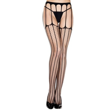 Music Legs Women's Hexagon shape striped suspender pantyhose 914-BLACK