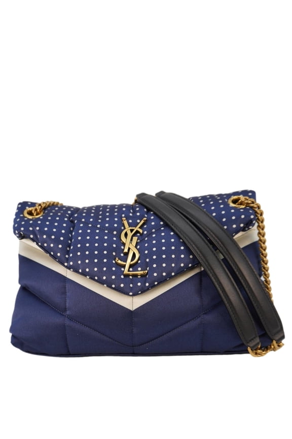 Pre-Owned YVES SAINT LAURENT Loulou Puffer Polka Dots Canvas Crossbody Bag Blue