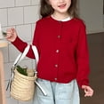 thumbnail image 2 of LIIPEE Girls T-Shirts Spring Fall Casual Letter Embroidery Button-Down Long Sleeve Round Neck Open-Front Cardigan Sweater Child Trendy Party Tee Shirts,Red,4-5 Years, 2 of 9