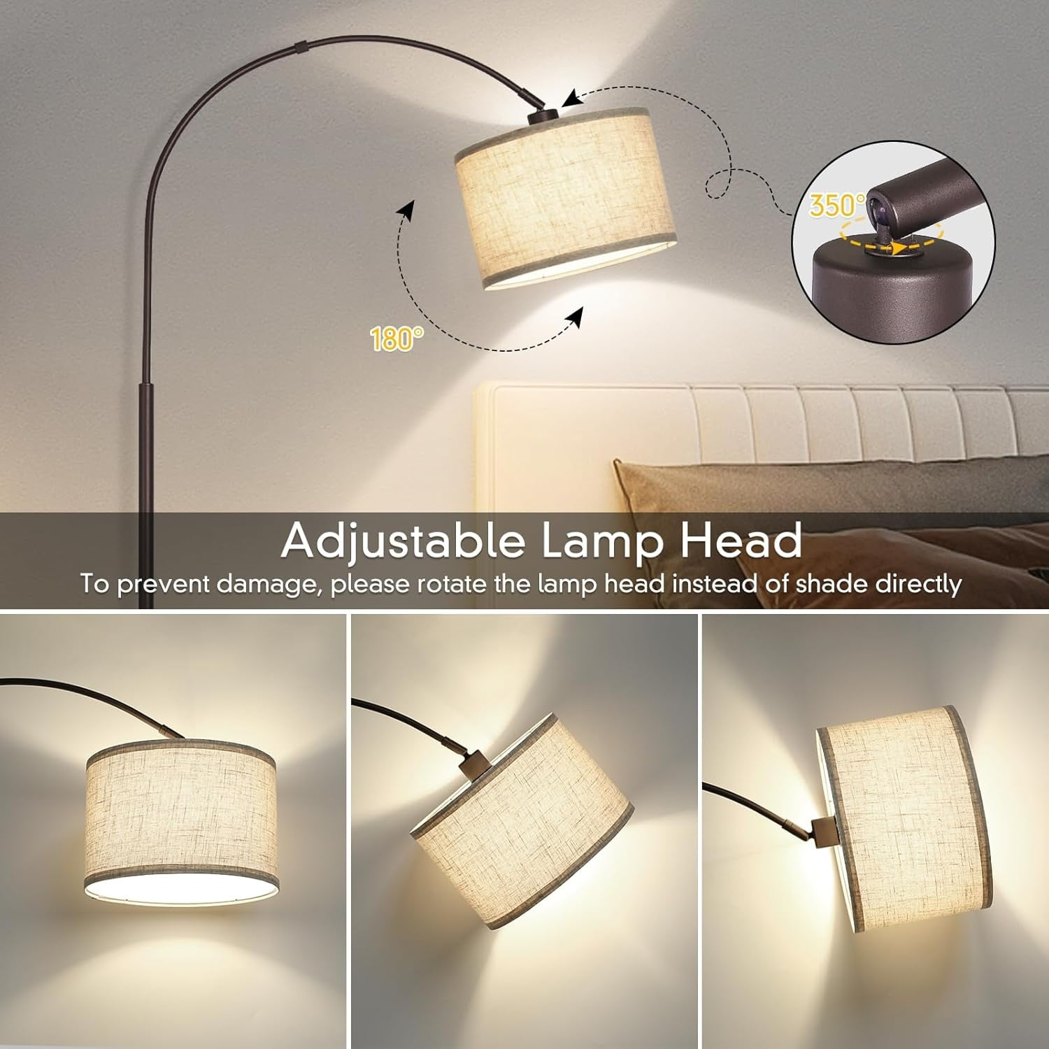 Floor Lamp for Living Room, Lamp with Adjustable Head, Modern Tall Lamp with On/Off Pedal Switch, Over Couch Standing Hanging Light for Reading, Bedroom, Office (Brown)