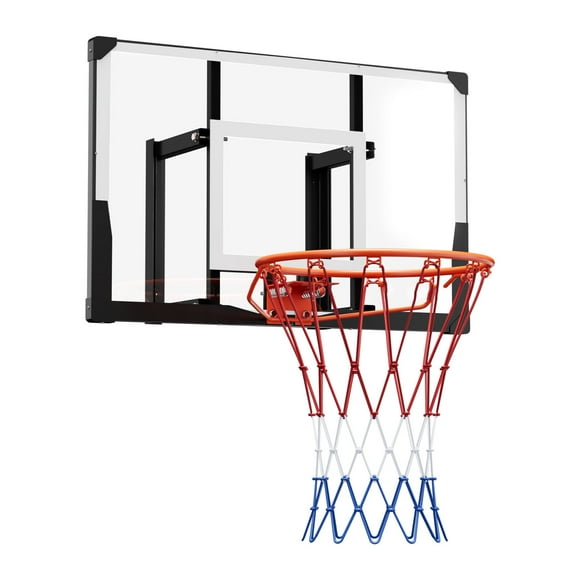 KFFKFF Wall Mount Basketball Hoop, 44-inch PC Backboard Mounted Basketball Hoop Outdoor with Solid Steel, 0.08 inch Thickened Backboard