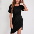 thumbnail image 1 of Vestido corto con dobladillo irregular, vestido de verano con mangas abullonadas cortas para mujer, vestido informal con dobladillo irregular, valor inmejorable, 1 of 6