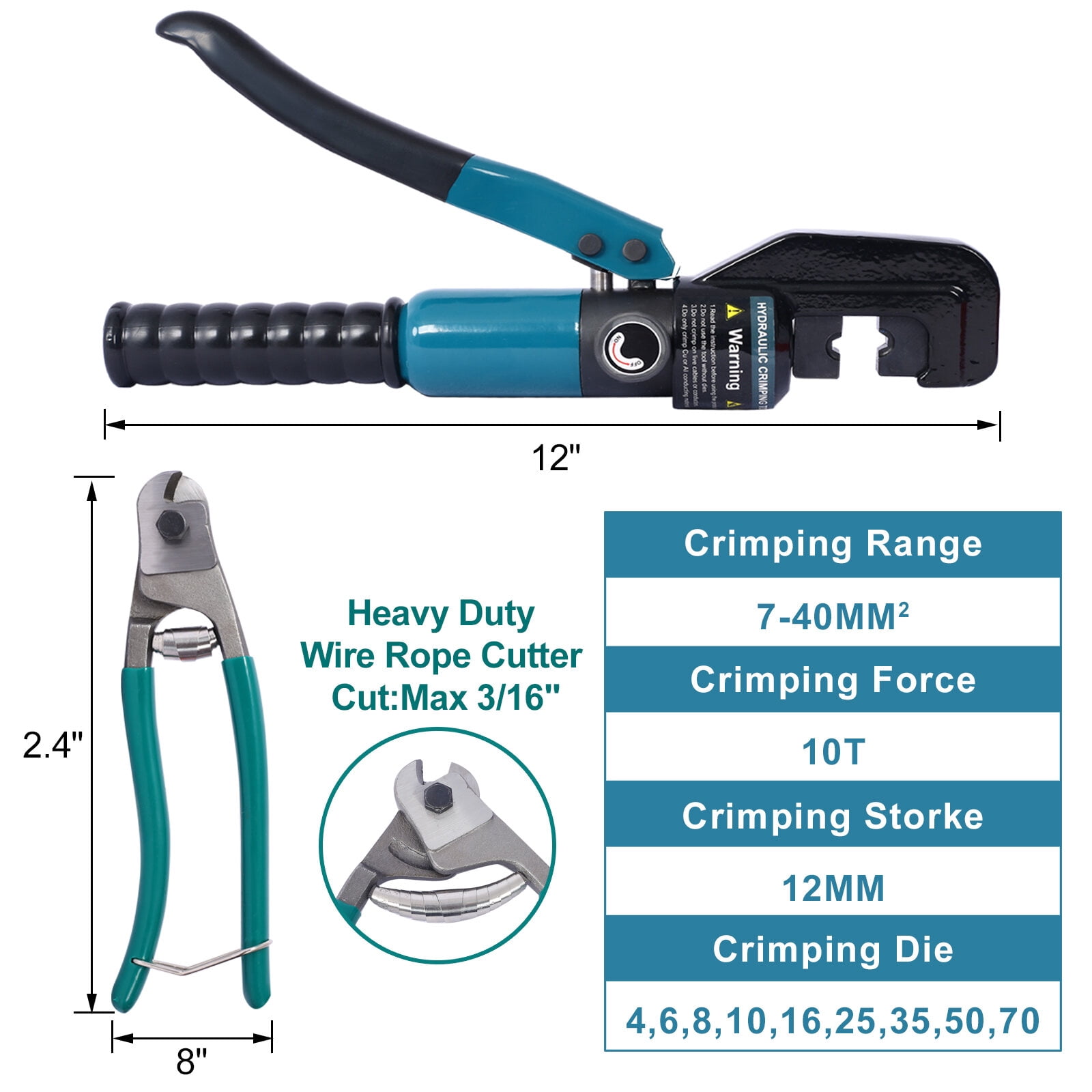 Hydraulic Hand Crimper Tool,Hydraulic Wire Terminal Crimper Swager Battery Cable Lug Crimping Swaging Tool with 9 Pairs Dies,one pair glove,