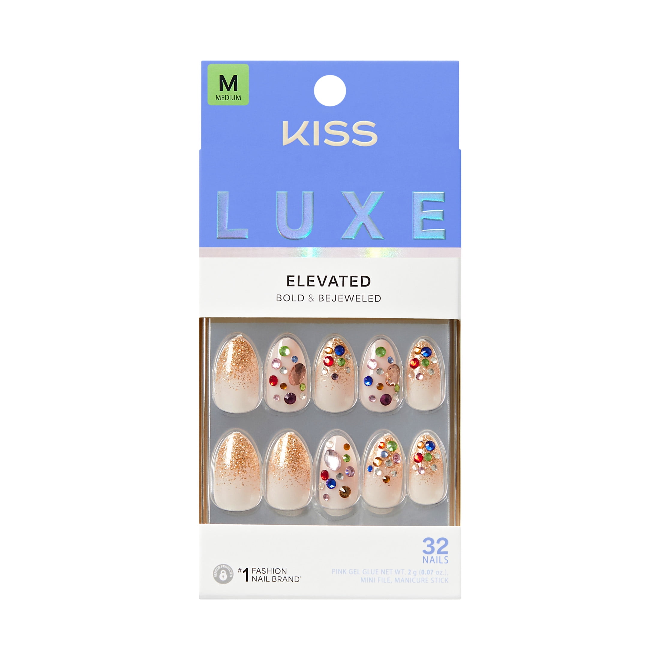 Kiss Luxe Medium Almond Press-On Nails, Purple, 32 Pieces