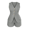 thumbnail image 6 of Karymi Jumpsuits for Women Dressy 2 Piece Solid Slim Fit Outfit Set, V Neck Sleeveless Single Breasted Button Down Vest Top+Drawstring High Waist Relaxed Shorts Plus Size Tops for Women, 6 of 6