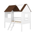 thumbnail image 3 of Roomfitters Twin Size Low Loft Wood House Bed with Two Side Windows (White+Brown), 3 of 4