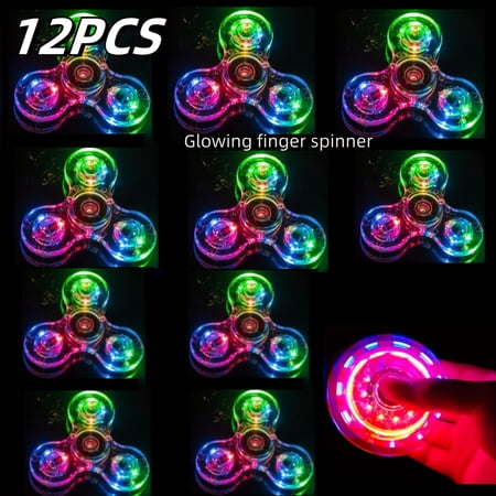12pcs LED Crystal Fidget Spinner with Vibrant Lights - Glow-in-the-Dark Adjustable Relax Gyroscope Transparent PC Material 4-Gear Colorful Spinning Top for Youngsters Fidget Toys