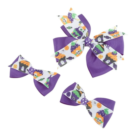 Unique Bargains 3 Pcs Duckbill Clip Halloween Bow Hair Clip for Women Purple White