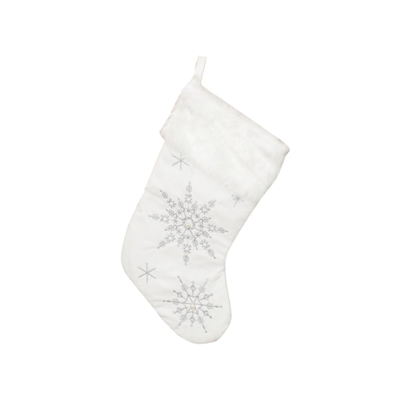 YIDEDE Pack Of 2 White Christmas Stockings, 50.8 Cm Gold And Silver Embroidered Snowflake Stockings, With Faux Fur Cuffs, Suitable For Fireplace Hanging Tree Decoration