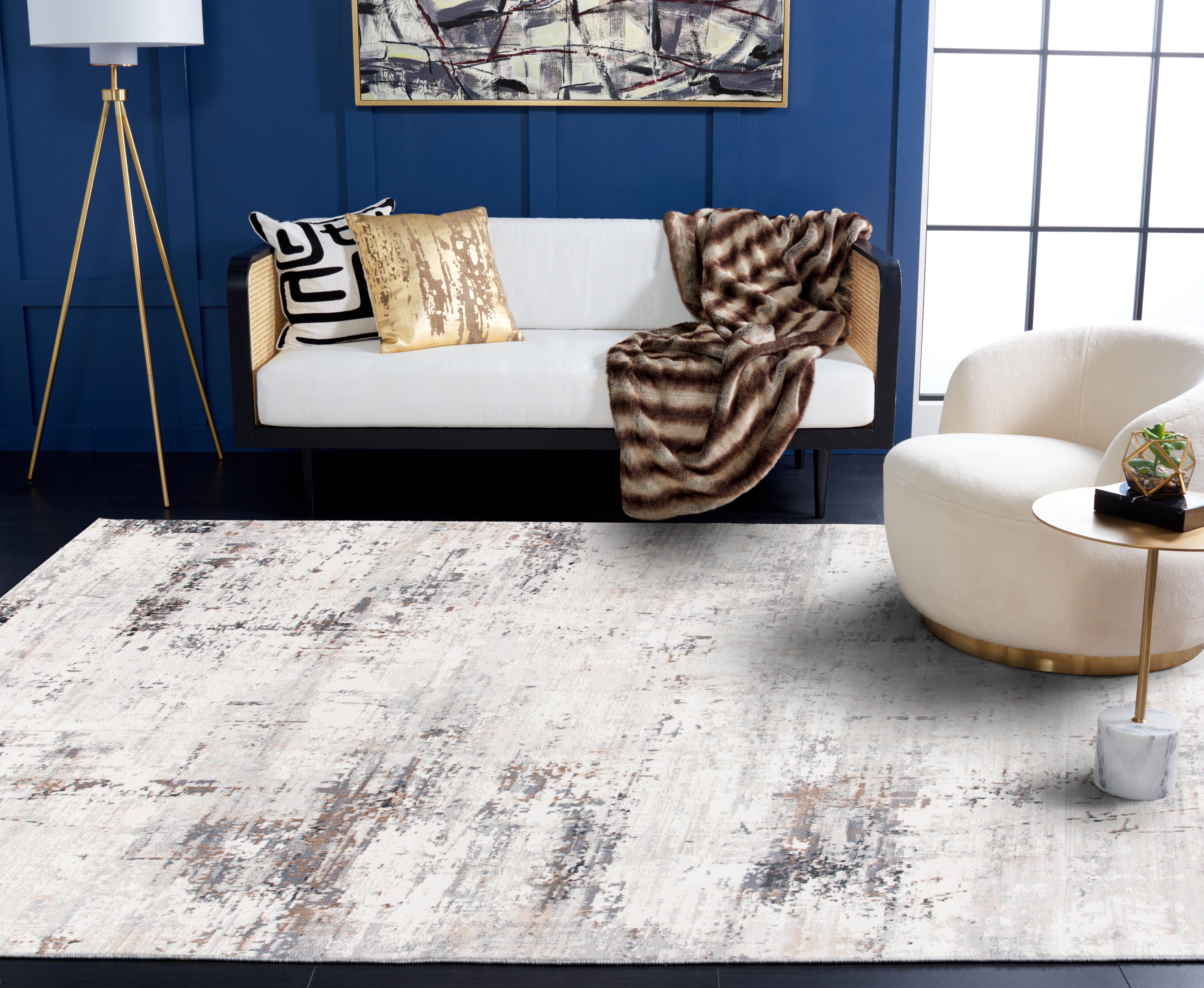 SAFAVIEH Amelia Topher Abstract Area Rug, Ivory/Gray, 9' x 12'