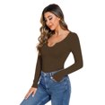 thumbnail image 5 of REORIA Women's Bodysuit Sexy V Neck Long Sleeve Slimming Thong Tops Brown,XL, 5 of 9